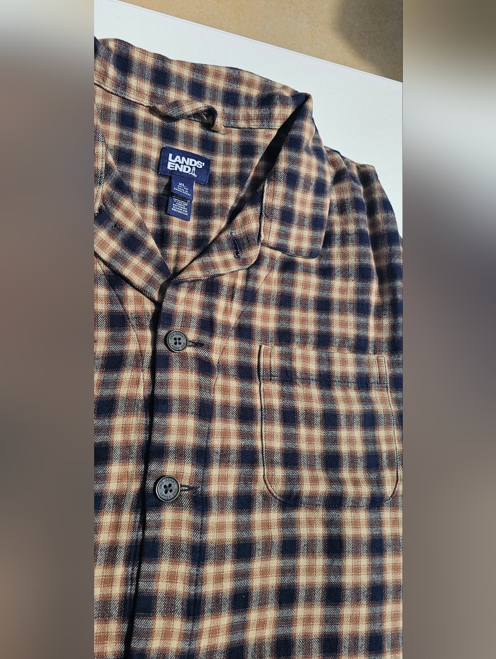 Land's End  Navy and Tan Plaid Lightweight Shirt Jacket NEW